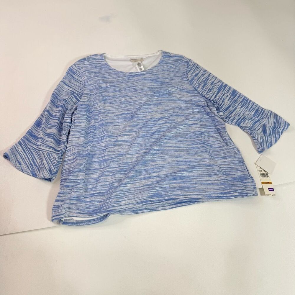 Alfred Dunner Shirt Womens 3X Blue Bell 3/4 Sleeve Stretch New Lined Textured